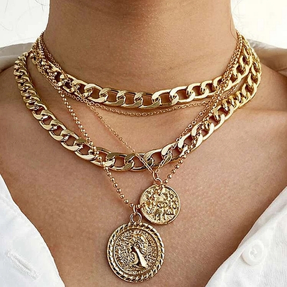 "Without Words" Gold Layered Coin Necklace Set - Picture 8 of 15